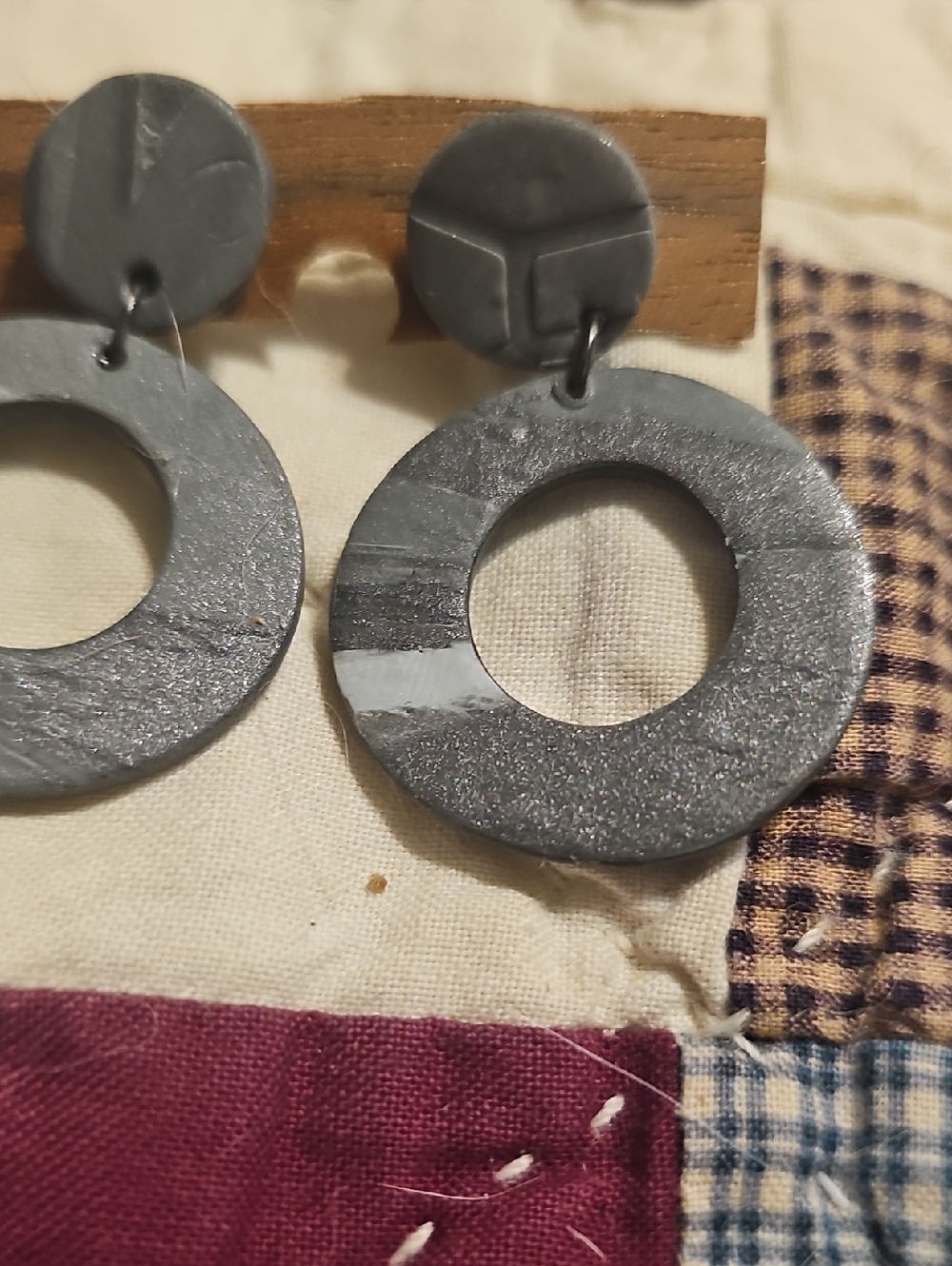 Matte Grey Circular Drop Earrings — Modern Minimalist Style